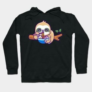 Cute Sloth Eating Ramen On Branch Tree Cartoon Hoodie